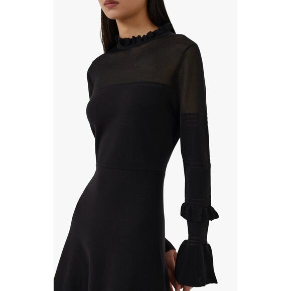 French Connection Dresses & Skirts - French Connection Lindsey Sheer Yoke Long Sleeve Sweater Dress Black Size M
